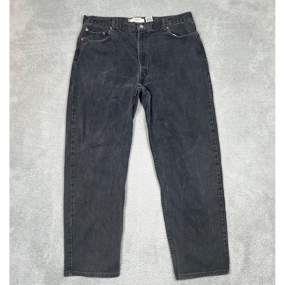 Vintage Levis 550 Jeans Mens 42x32 Black Relaxed Fit Frayed Hem Cotton Denim Y2K